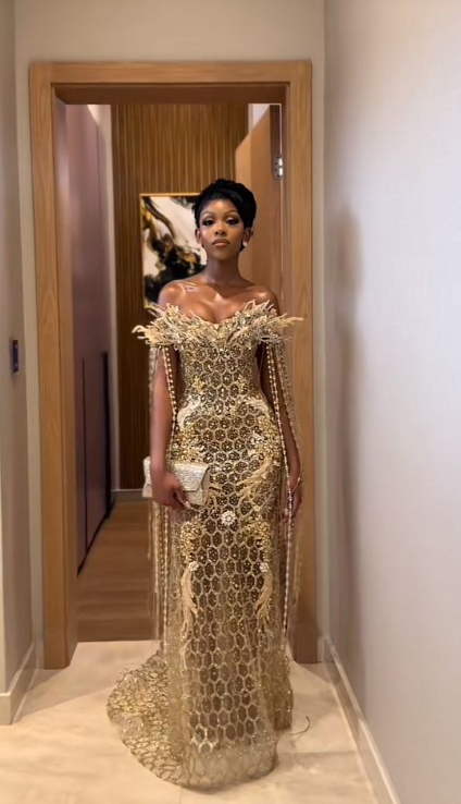 Gorgeous Off The Shoulder Gold Sequin Beaded Mermaid Long Evening Dress Party Dress D1840