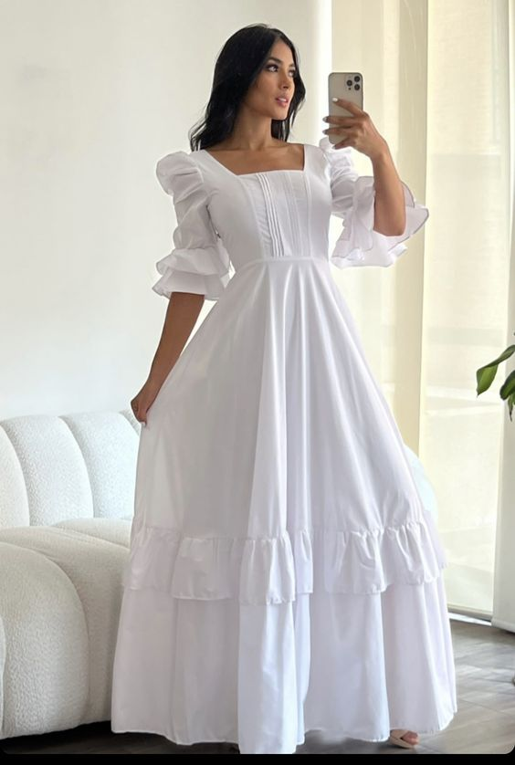 A-line Square Neckline White Prom Dress Y5823