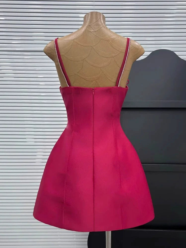 New Rose Pink Spaghetti Strap Bow Design A-line Party Dresses Homecoming Dresses, D1383
