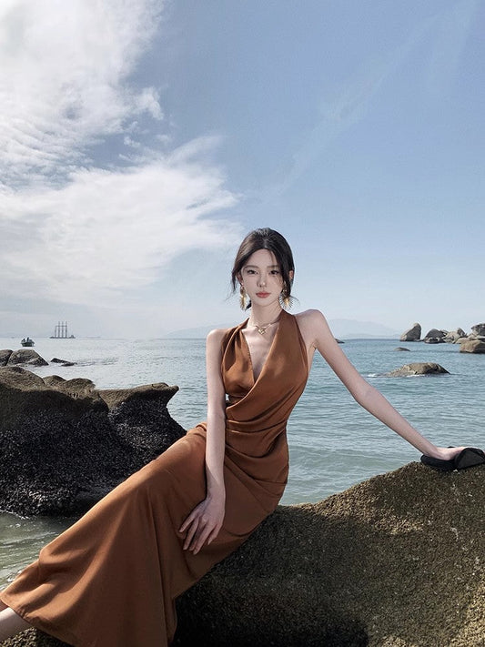A Line Brown Long Stunning Evening Gown Party Prom Dress S7305