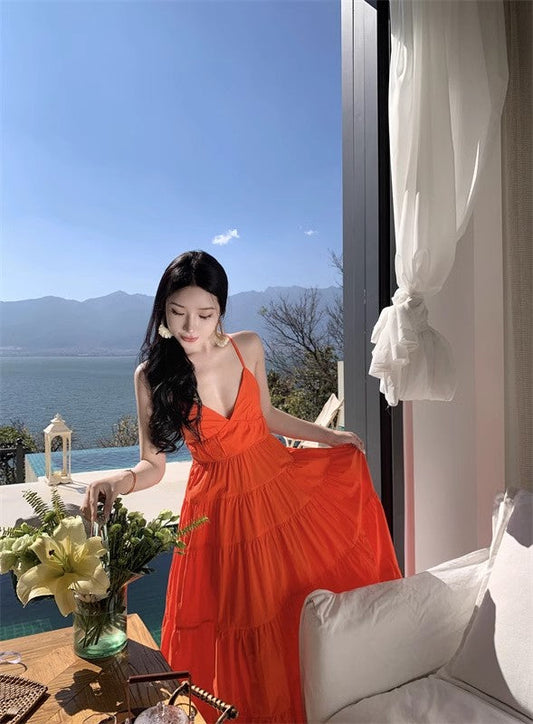 A Line Orange Long Stunning Evening Gown Party Prom Dress S7290