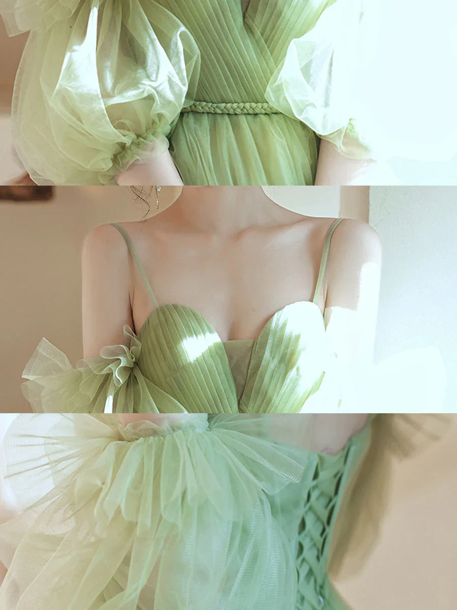 Green Short Prom Dress, Green Puffy Tulle Homecoming Dresses S3219
