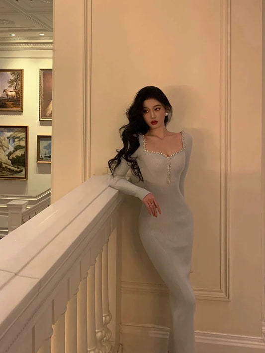 knitted dress long-sleeved sexy party dress S5514