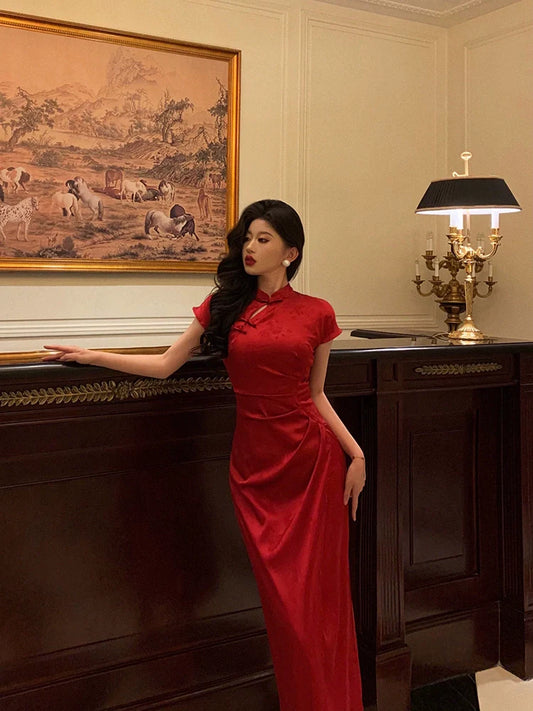 New Chinese style red cheongsam dress women evening party dress S5509