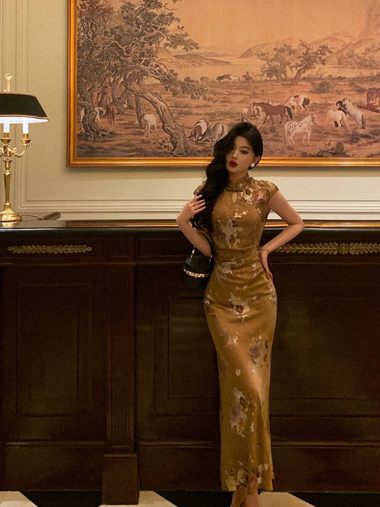 Cheongsam dress women summer new design mermaid long party dress S5579