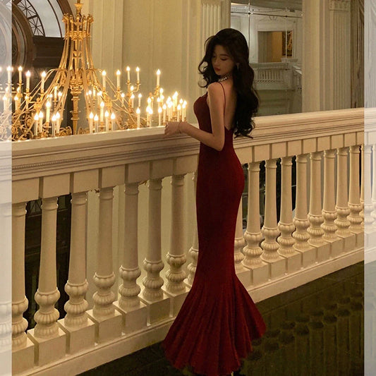 Suspender dress women new sexy long mermaid party dress S5511