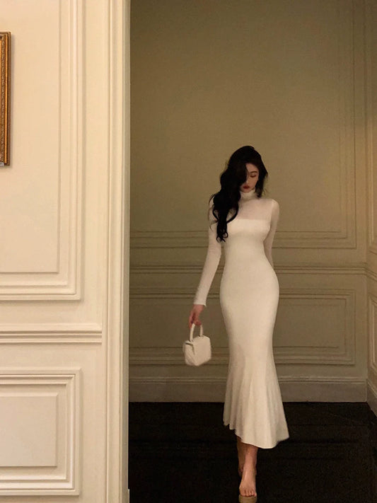 Knitted mermaid dress women new French long party dress S5575