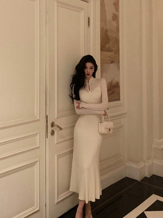 long-sleeved knitted dress for women evening dress S5504