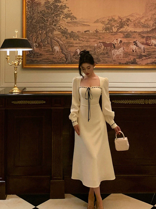 white square-neck dress for women,party dress S5536