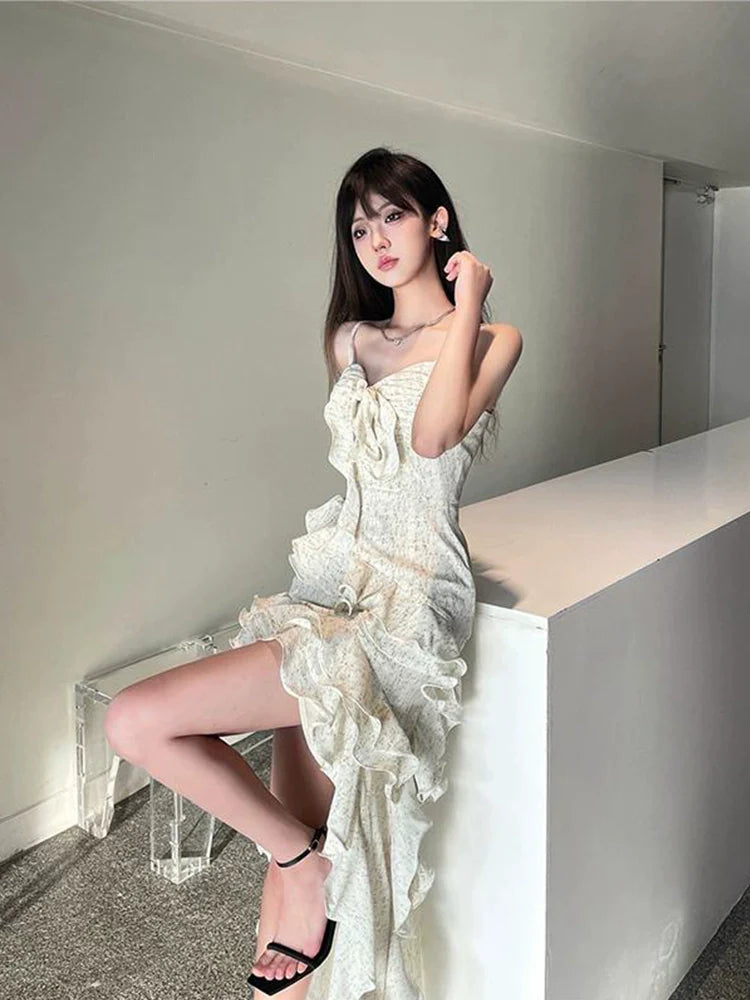 Irregular sexy ruffled dress for women new summer style fairy long dress S5866
