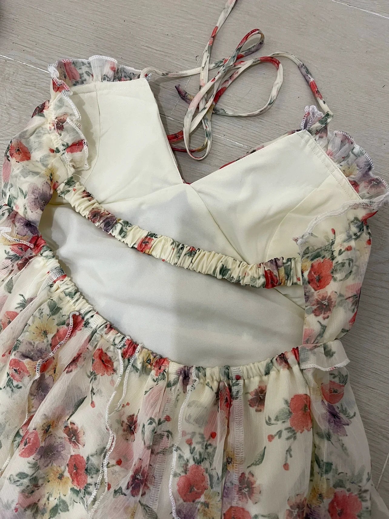 New arrival elegant ruffled halter neck floral slit backless midi dress holiday dress S5769