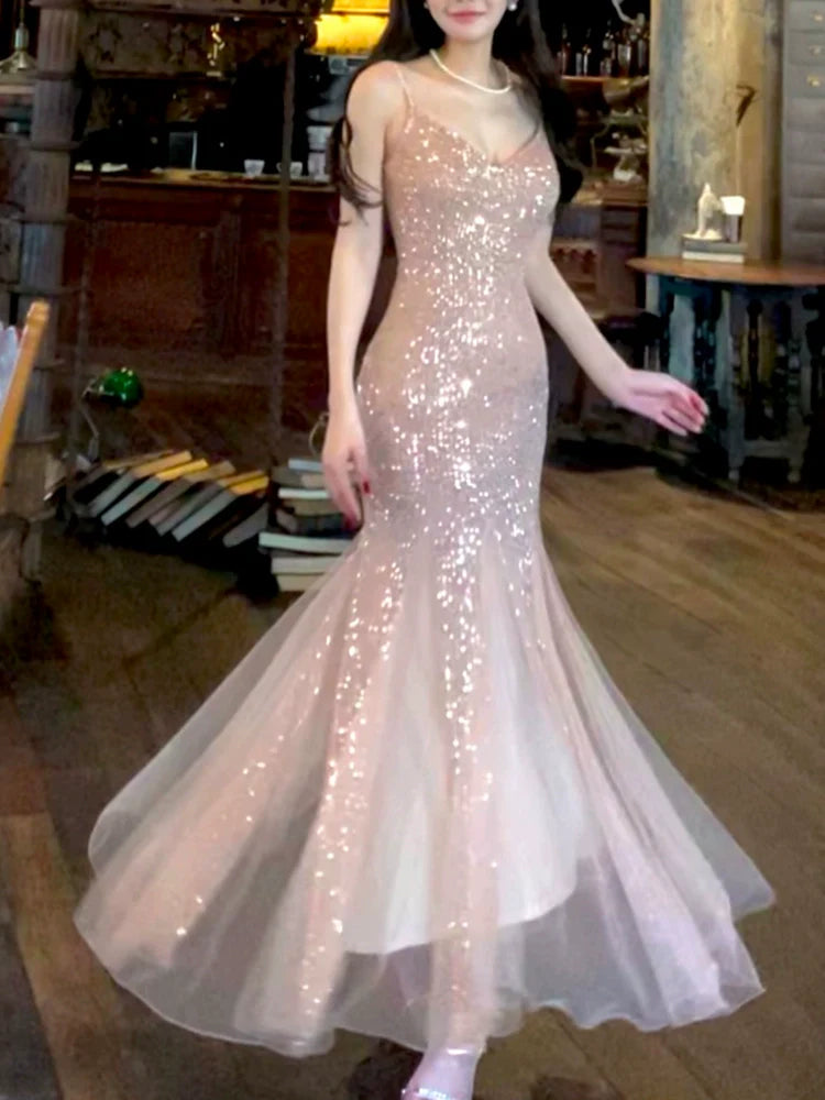 sequined mermaid long prom dress shinny evening dress S5957