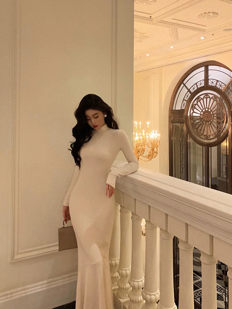 High neck long sleeve dress mermaid party dress S5603
