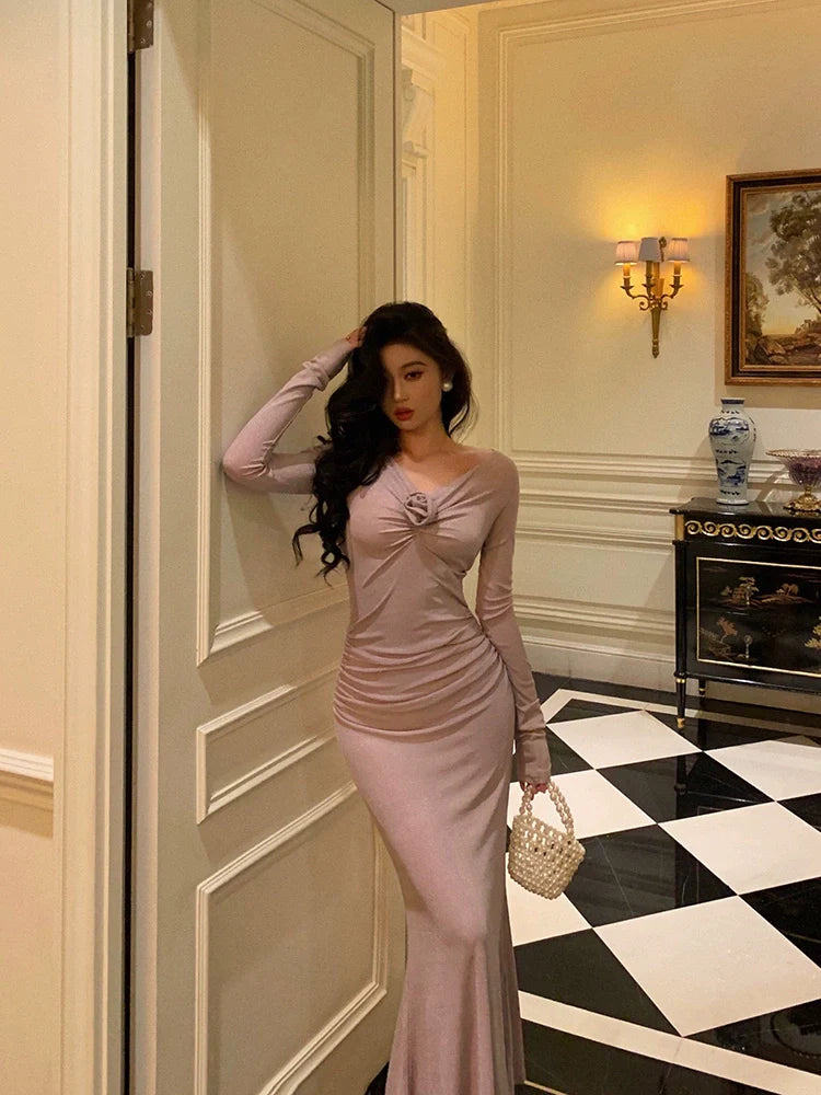 Off-shoulder sexy long-sleeved dress for women new party dress S5645