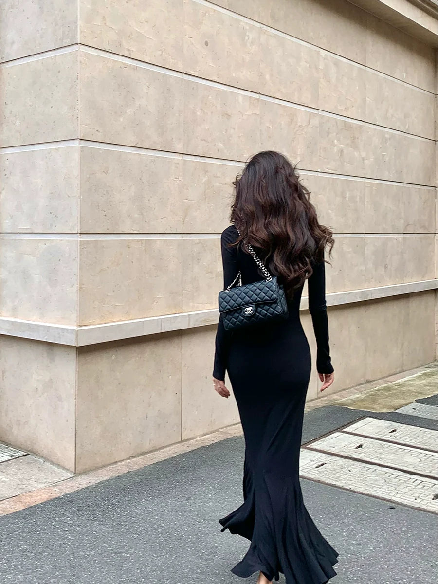 Long sleeve mermaid dress for women French style long dress party dress S5715