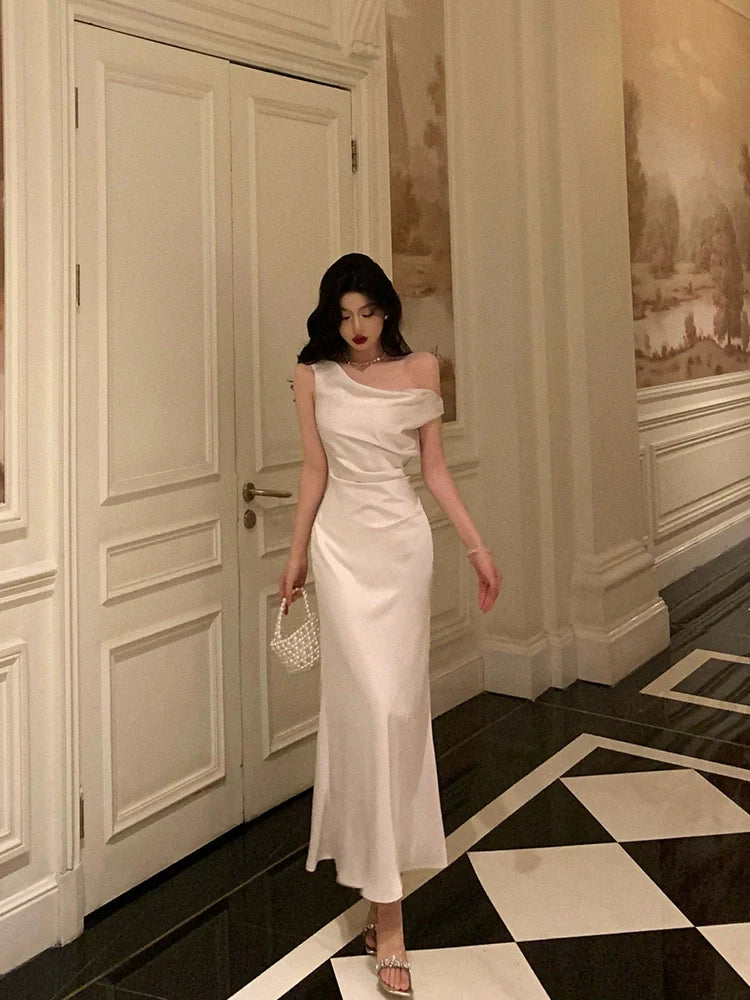 off-shoulder satin dress for women new style mermaid party dress S5649