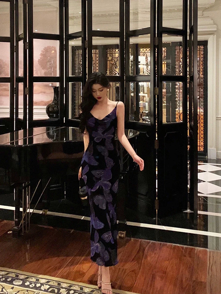 Velvet suspender dress summer new butterfly mermaid party dress S5609