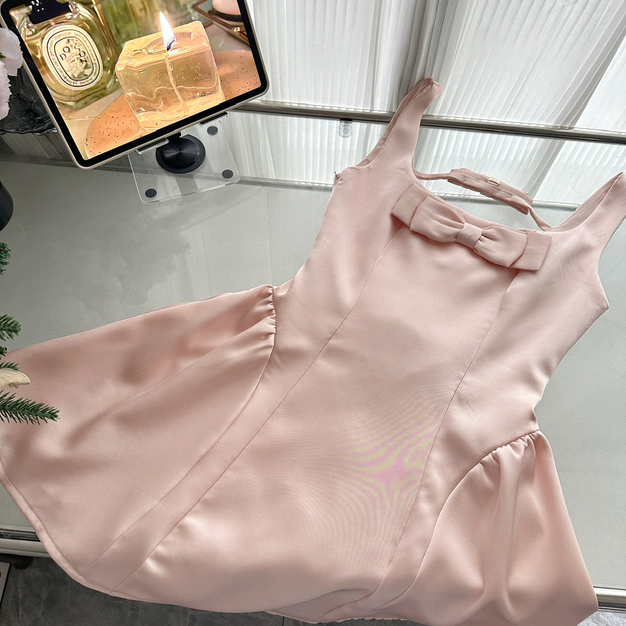 Cute A Line Square Satin Pink Casual Dress Summer Outfits Short Holiday Dresses DP1407