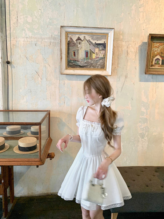 French style little white dress for girls, slim fit, heavy work dress, new summer style R3912