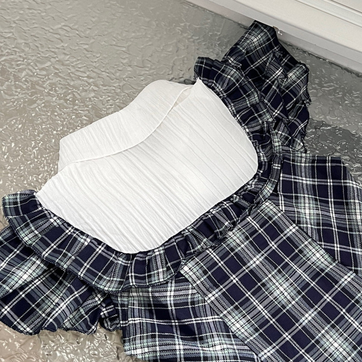 Retro plaid college style fake two-piece dress for women sweet temperament princess dress R0030