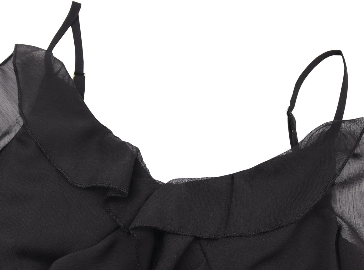 Tipsy sweet wine ruffled suspender skirt 2025 new slim black long dress Hepburn style R0092