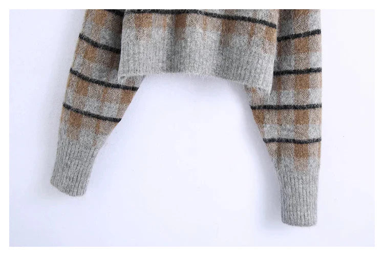 New lazy high neck slim plaid sweater S2524