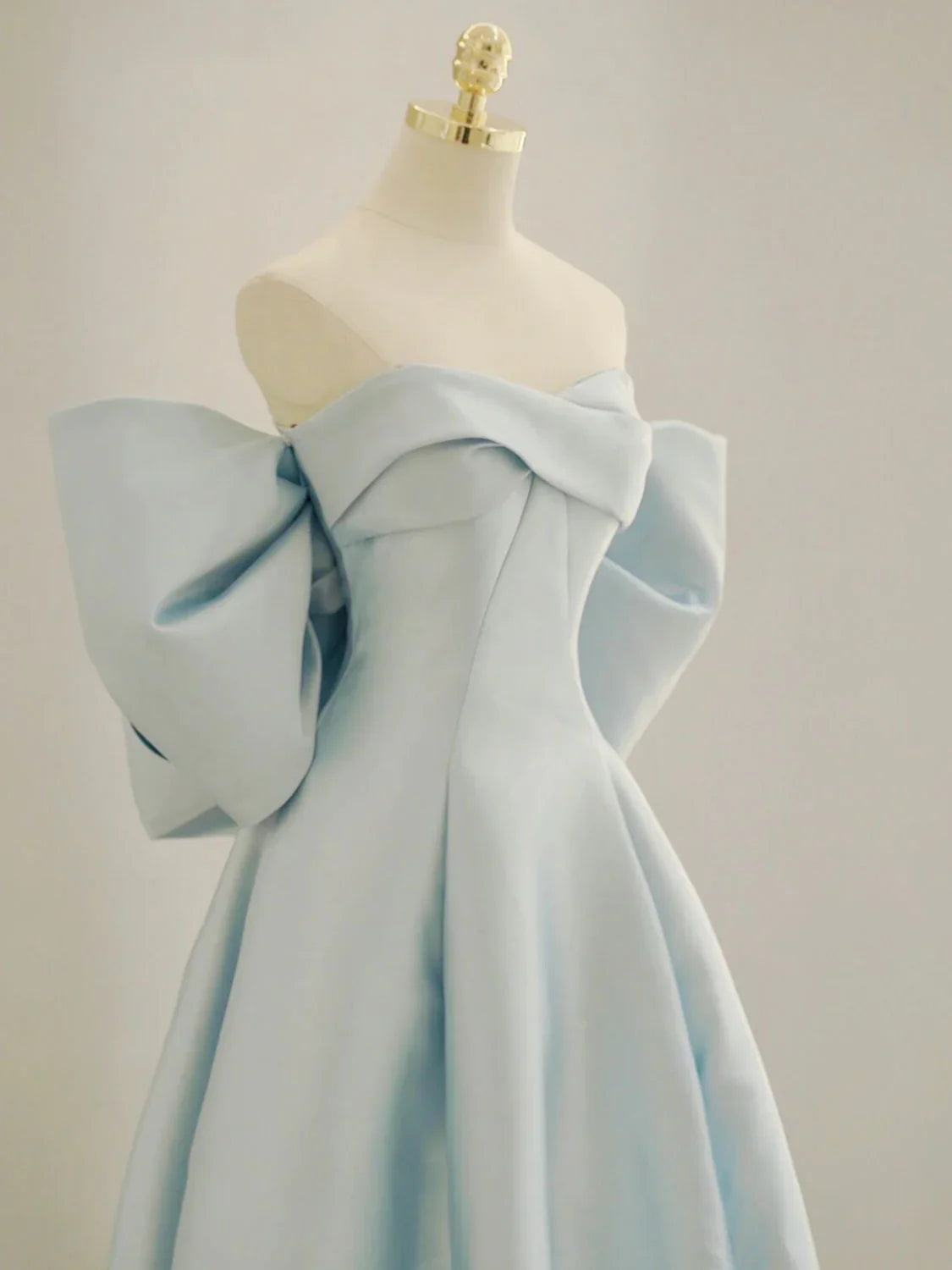 Blue A-Line Satin Long Prom Dresses, Blue Satin Evening Dresses S3350