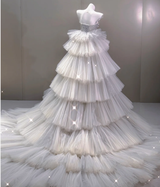 Elegant Mermaid Scoop Neckline Sequin Wedding Dresses Long Brides Dress P0017
