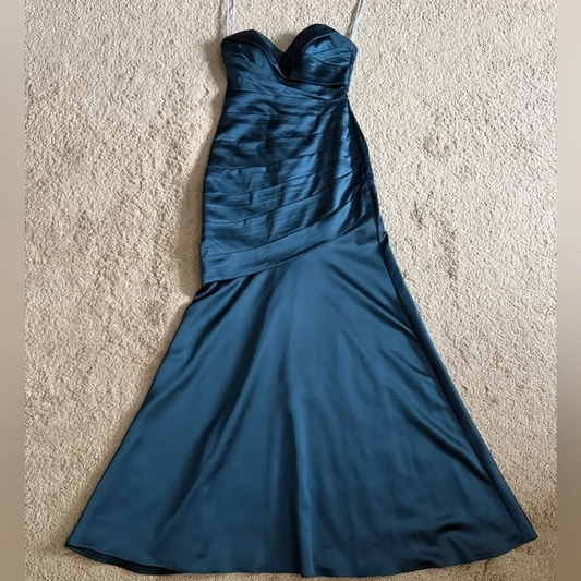 Mermaid Strapless Satin Pleated Prom Dress,Long Prom Dress Y8109