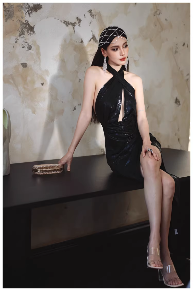 Sexy Black Halter High Slit Sheath Long Evening Dress Backless Prom Gowns