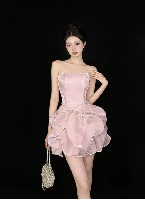 Pretty Homecoming Dress Strapless Tulle Pleated Short Prom Dress Back to School Outfits Party Dress D6042
