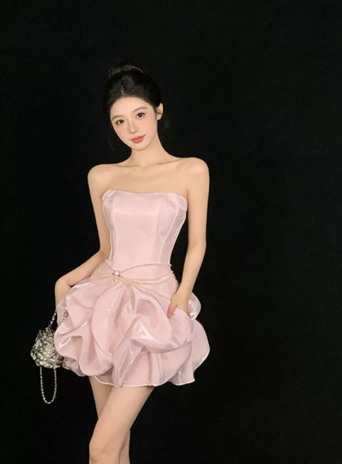 Pretty Homecoming Dress Strapless Tulle Pleated Short Prom Dress Back to School Outfits Party Dress D6042