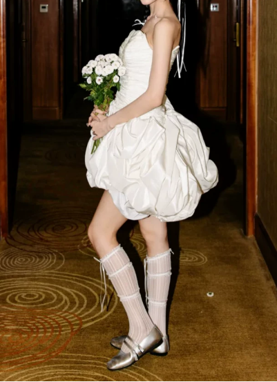 Pretty Homecoming Dress Sweetheart Hi-Lo Pleated Short Prom Dress Back to School Outfits Party Dress D6053