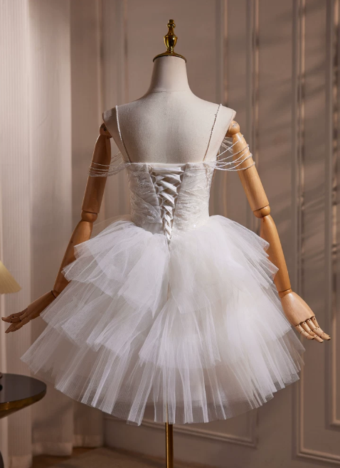 Dreamlike Homecoming Dress Spaghetti Strap Lace Short Prom Dress Back to School Outfits Party Dress D6058