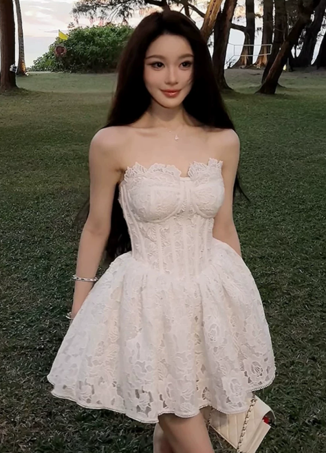 New Homecoming Dress Strapless Applique Short Prom Dress Back to School Outfits Party Dress D6073