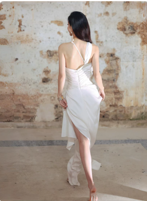 New Homecoming Dress Asymmetic Cascade Fold Prom Dress Back to School Outfits Party Dress D6158