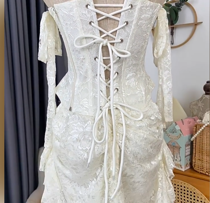New Homecoming Dress Sweetheart Hi-Lo Pearl Lace Prom Dress Back to School Outfits Party Dress D6196