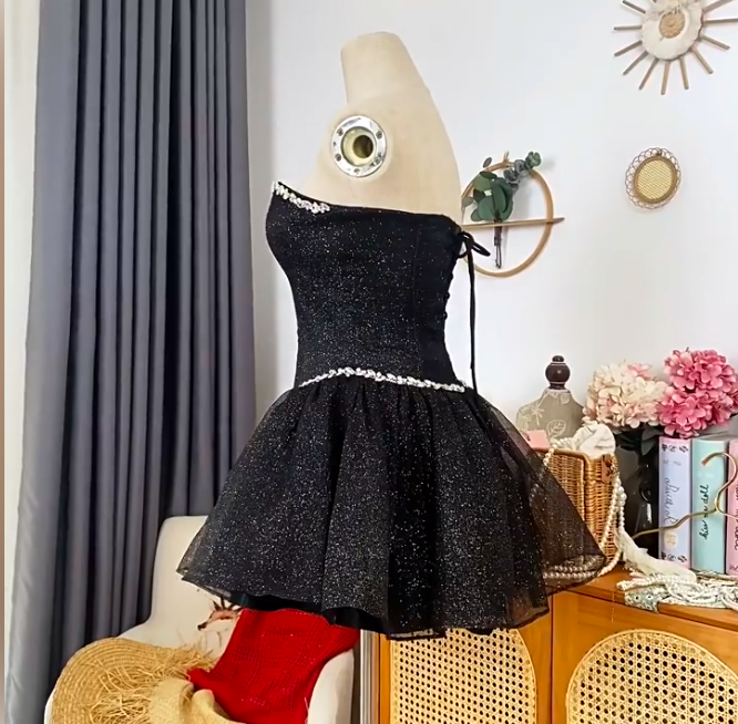 Charming Homecoming Dress Sweetheart Rinestone Tulle Prom Dress Back to School Outfits Party Dress D6198