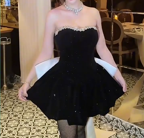 Pretty Homecoming Dress Sweetheart Bowknot Rinestone Hi-Lo Prom Dress Back to School Outfits Party Dress D6233
