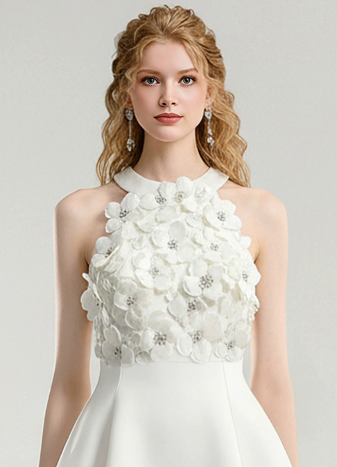 New Homecoming Dress Halter Flower Beaded Prom Dress Back to School Outfits Party Dress D6238