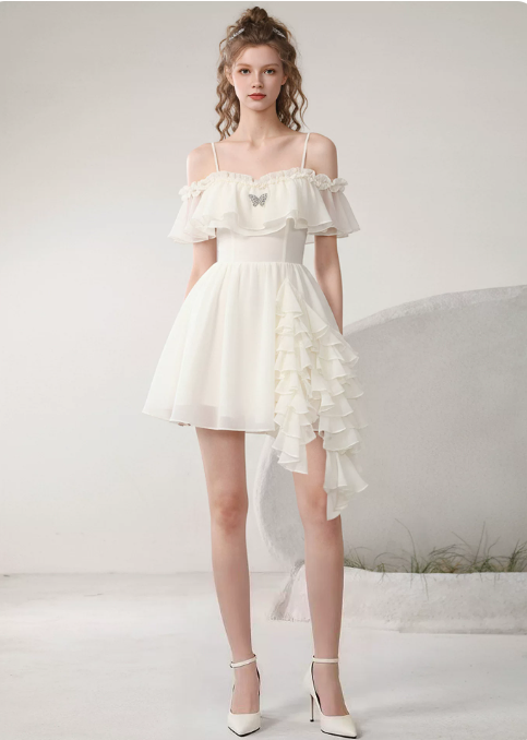 Sweet Homecoming Dress Spaghetti Strap Butterfly Cascade Prom Dress Back to School Outfits Party Dress D6240