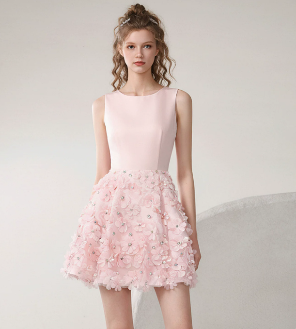 Elegant Homecoming Dress Jewel Flower Beaded Prom Dress Back to School Outfits Party Dress D6242