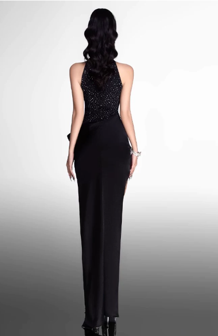 Stunning Homecoming Dress High Collar Hi-Lo Flower Sequin Prom Dress Back to School Outfits Party Dress D6256