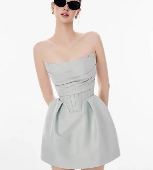 Pretty Homecoming Dress Strapless Pleated Prom Dress Back to School Outfits Party Dress D6278