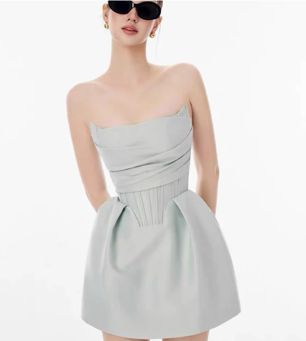 Pretty Homecoming Dress Strapless Pleated Prom Dress Back to School Outfits Party Dress D6278