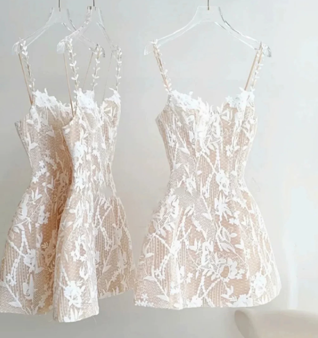 Stunning Homecoming Dress Spaghetti Strap Lace Prom Dress Back to School Outfits Party Dress D6288