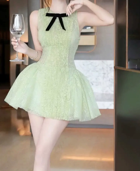 New Homecoming Dress Jewel Bowknot Lace Prom Dress Back to School Outfits Party Dress D6294
