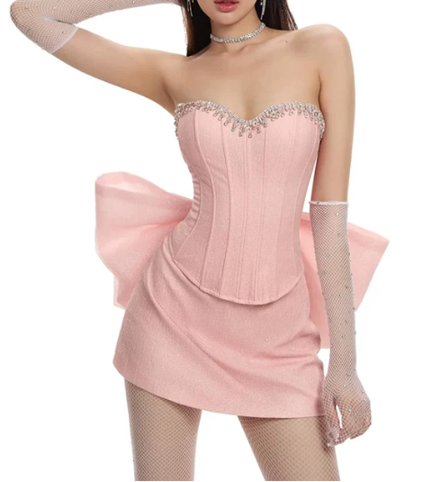Pretty Homecoming Dress Sweetheart Bowknot Rinestone Prom Dress Back to School Outfits Party Dress D6297