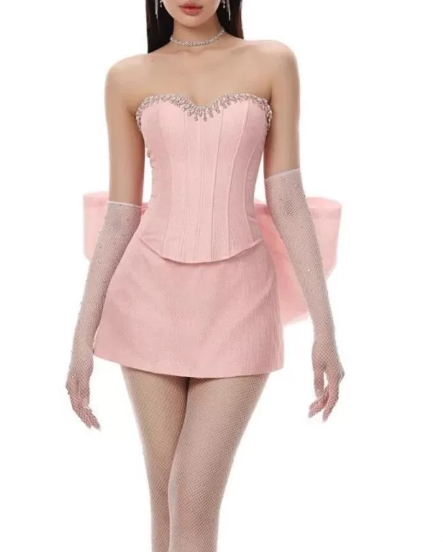 Pretty Homecoming Dress Sweetheart Bowknot Rinestone Prom Dress Back to School Outfits Party Dress D6297