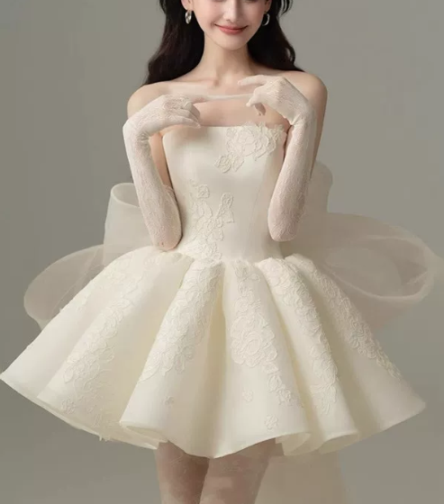 Stunning Homecoming Dress Strapless Applique Bowknot Dress Back to School Outfits Party Dress D6335